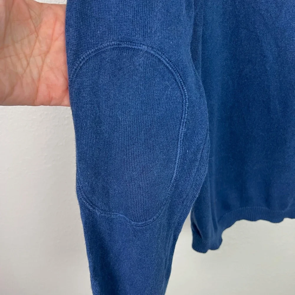 Banana Republic Mens Blue Argyle Silk Cashmere V-Neck Sweater Elbow Patches M